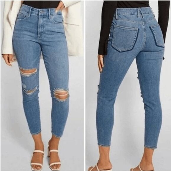 Good American Good Legs High Waist Distressed Crop Skinny Jeans Size 4 / 27 - Picture 1 of 13